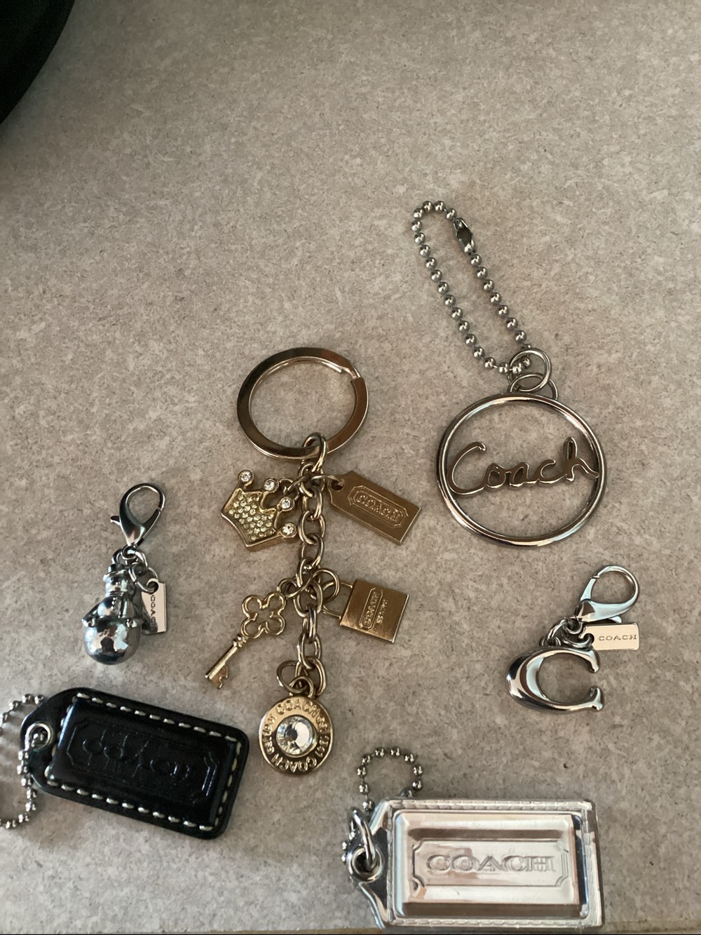 Coach Silver Charm Keychain Set with Blue and Black Accents